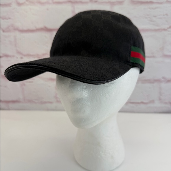 Gucci Classic Web Black Gg Monogram Baseball Cap Hat Large
